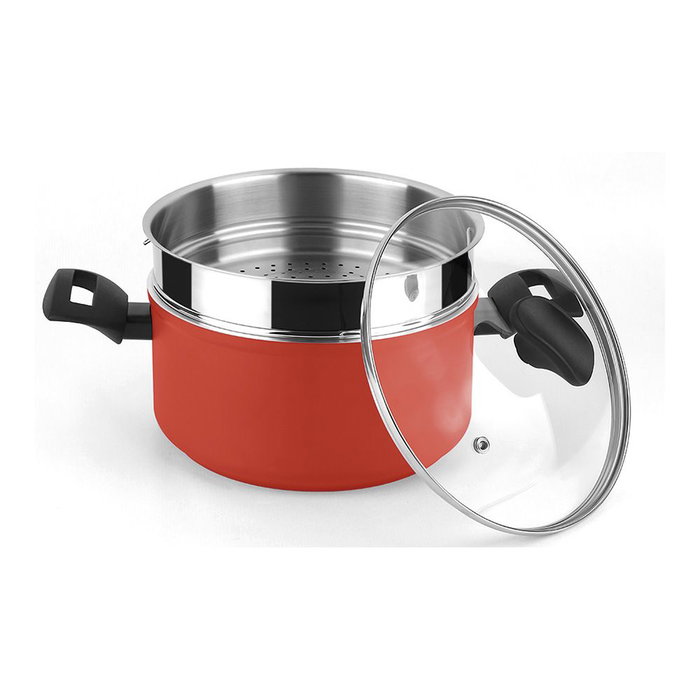 Fagor Olla avec couvercle et panier vapeur rouge aluminium Ø20 x 10 cm, induction