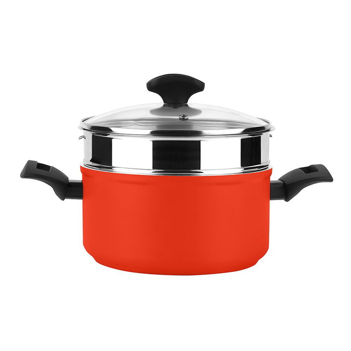 Fagor Olla avec couvercle et panier vapeur rouge aluminium Ø20 x 10 cm, induction