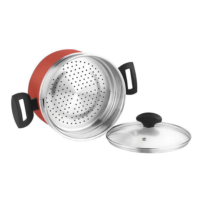 Fagor Olla avec couvercle et panier vapeur rouge aluminium Ø20 x 10 cm, induction