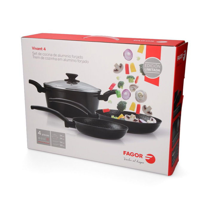 Fagor Vivant Kit 2 poêles + 1 casserole Ø20/24 cm, aluminium forgé 3 mm, noir, revêtement antiadhésif, induction