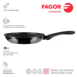 Fagor Indutherm Poêle en acier émaillé noir 26 cm
