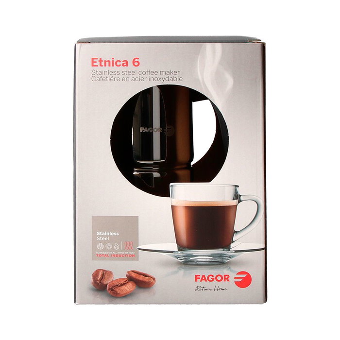 Fagor Cafetera Etnica 6 tasses en acier inoxydable 18/10
