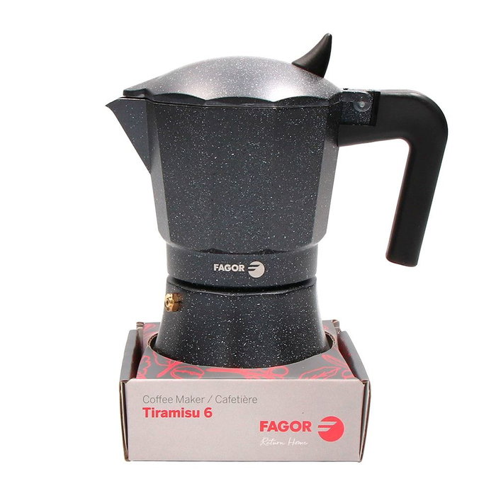 Fagor Tiramisú Cafetière en aluminium 6 tasses Noir - Compatible gaz, vitrocéramique, électrique