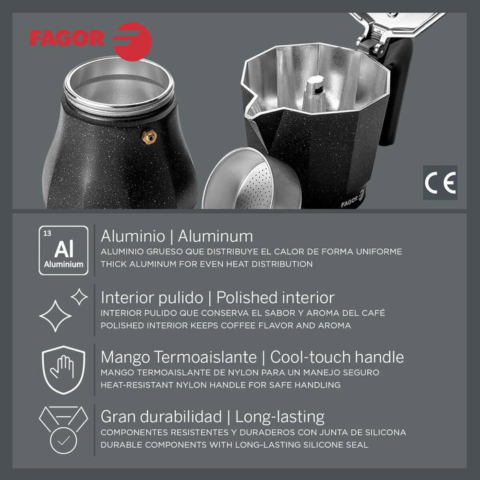 Cafetière Italienne Fagor TIRAMISU 9 Noir Aluminium Cafetière Italienne Fagor TIRAMISU 9 Noir Aluminium