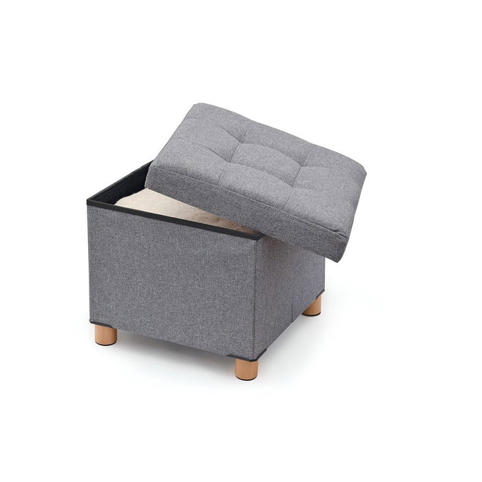 Domo Pack Living Pouf de rangement gris en tissu avec pattes en bois 38 x 38 x 34 cm Domo Pack Living Pouf de rangement gris en tissu avec pattes en bois 38 x 38 x 34 cm