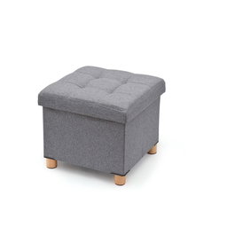 Domo Pack Living Pouf de rangement gris en tissu avec pattes en bois 38 x 38 x 34 cm
