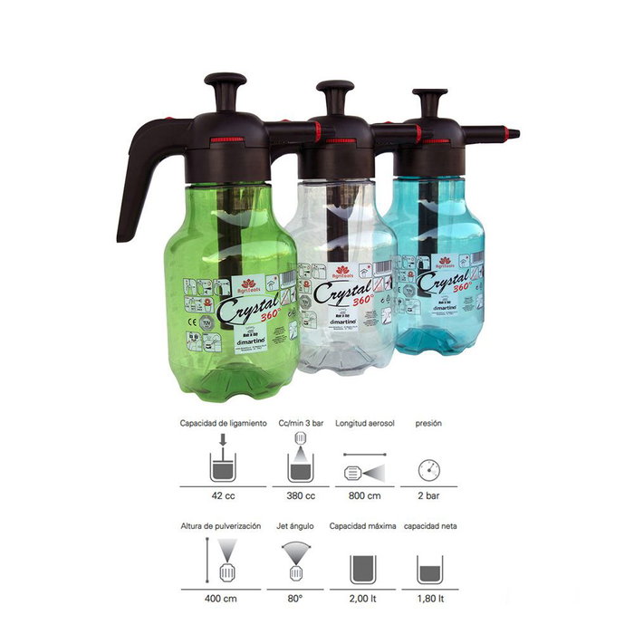 Dimartino Crystal 360° Pulvérisateur polyéthylène 2L couleurs assorties Ø40 x 32,5 cm jet 80°