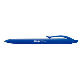 Milan Pack de 25 stylos à bille bleus P1 Touch, pointe 1mm, encre bleue, corps bleu, design original, longueur d'écriture 1200m
