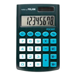 Milan Calculatrice de poche noire 8 chiffres avec étui, blister - 9,7 x 6,2 x 0,8 cm