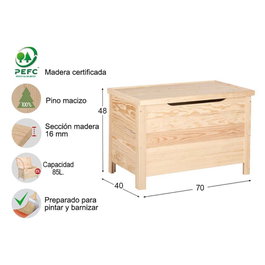 Astigarraga Baul coffre en pin massif 70 x 48 x 40 cm bois