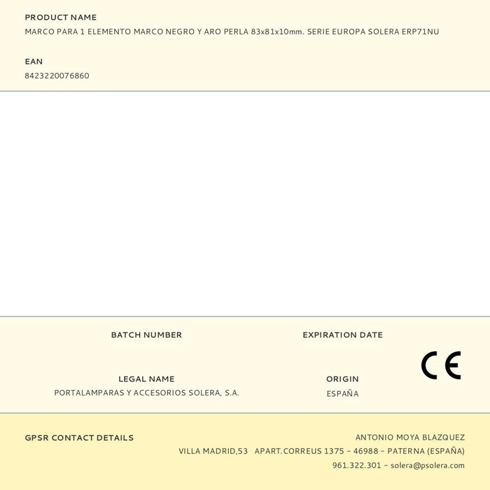 Solera Cadre pour 1 élément noir et anneau perle 83x81x10mm série Europa Solera ERP71NU