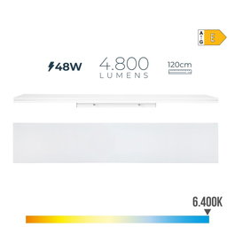 Edm Réglette LED 48W 6400K Lumière Froide 4800lm 120x12x4.5cm Aluminium Classe E IP20