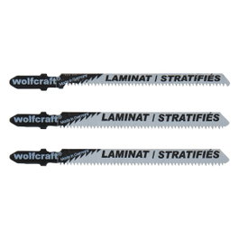 Wolfcraft Lot de 3 Lames de Scie Sauteuse pour Bois Dur et Stratifié, Emmanchement T/HCS