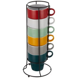 5Five Ensemble de 6 tasses de café colorées avec support