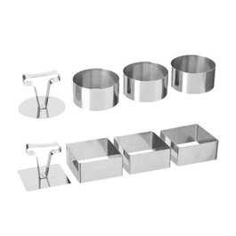 5Five Lot de 3 moules à dresser inoxydables, modèles ronds et carrés, 8 x 4 cm