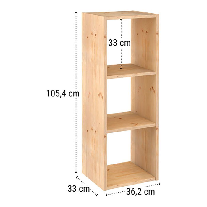 Astigarraga Estanterie modulaire 3 cubes Dinamic en pin massif bois clair 107 x 36,2 x 34 cm