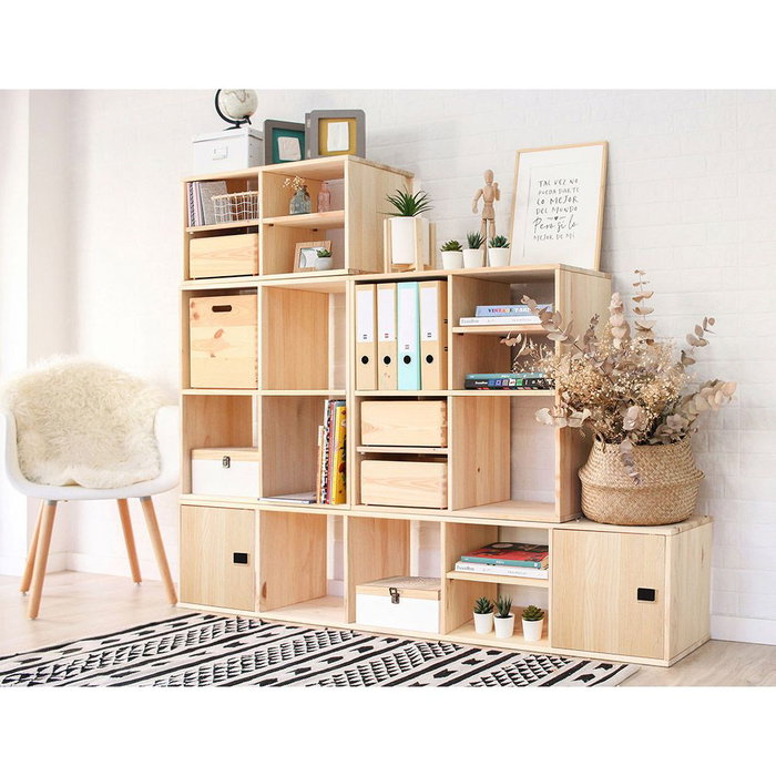 Astigarraga Estanterie modulaire 3 cubes Dinamic en pin massif bois clair 107 x 36,2 x 34 cm