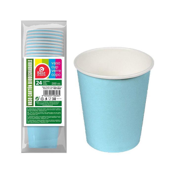 Best Products Gobelets en carton bleu clair 200 cc, 24 unités Best Products Gobelets en carton bleu clair 200 cc, 24 unités