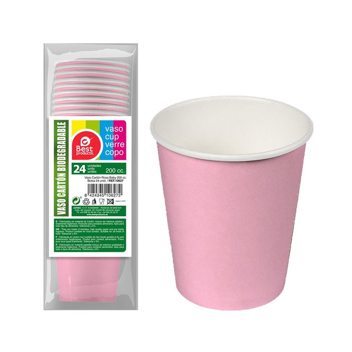 Best Products Gobelets en carton rose baby 200 cc, 24 pcs Best Products Gobelets en carton rose baby 200 cc, 24 pcs