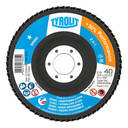 Tyrolit 34318369 Disque à lamelles pour acier et inox, Ø125 x 22,23 mm, grain 40, dégrossissage