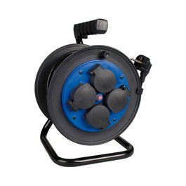 Solera Enrouleur de câble 25 m H05VV-F 3G1,5 mm² 4 prises bipolaires avec protection thermique IP54 Noir/Azul