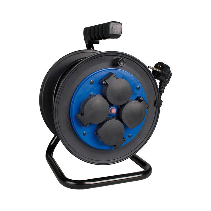 Solera Enrouleur de câble 25 m H05VV-F 3G1,5 mm² 4 prises bipolaires avec protection thermique IP54 Noir/Azul Solera Enrouleur de câble 25 m H05VV-F 3G1,5 mm² 4 prises bipolaires avec protection thermique IP54 Noir/Azul