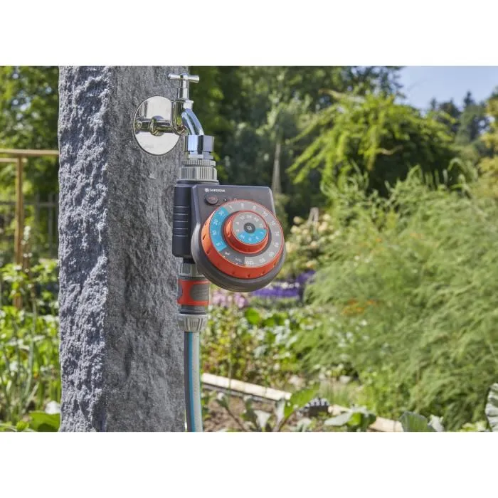 Gardena - Programmateur d'arrosage Easy Plus - Bouton rotatif - Technologie Safe Stop - Résistant à l'eau