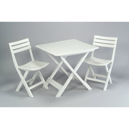 Ipae Progarden Set de Jardin Table et Deux Chaises Pliantes Blanc Polipropilene 80x72x70 cm