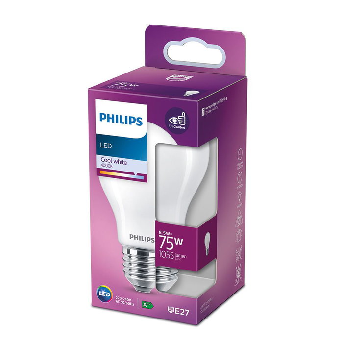 Philips Standard LED E27 8.5W 1055lm 4000K Lumière du Jour Non-remboursable 15000h Non-remboursable Diamètre 6x10.4cm