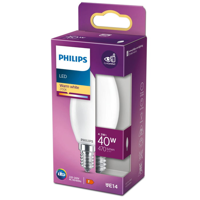 Philips Ampoule LED Classic Flamme E14 Blanc Chaud Dépolie
