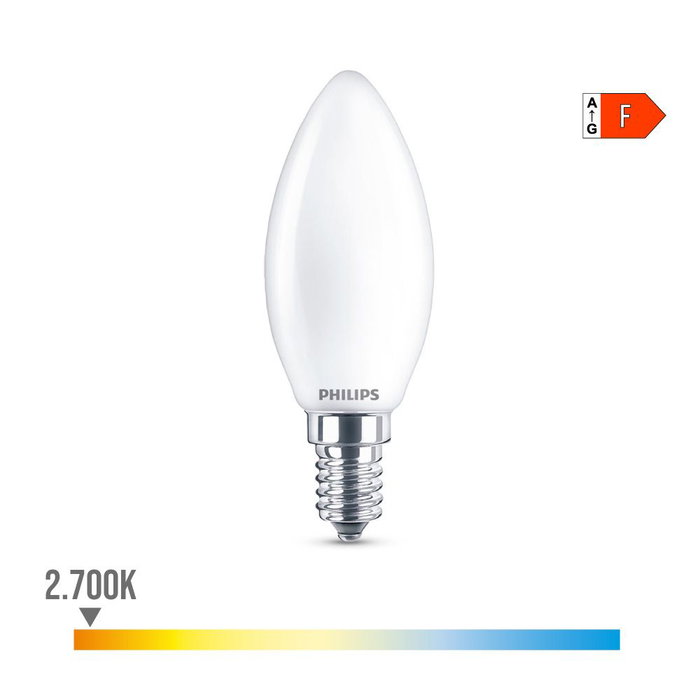 Philips Ampoule LED Classic Flamme E14 Blanc Chaud Dépolie