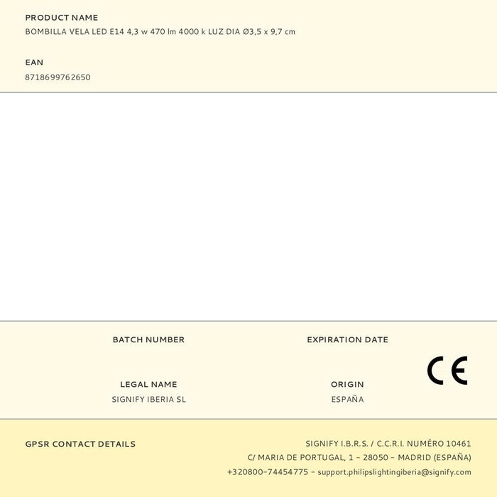 Philips Ampoule LED E14 4,3W 470lm 4000K Blanc Neutre Ø3,5 x 9,7 cm