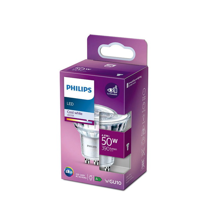 Philips Ampoule Dicroïque LED GU10 4.6W 390lm 4000K Lumière du Jour Ø5 x 5.4cm