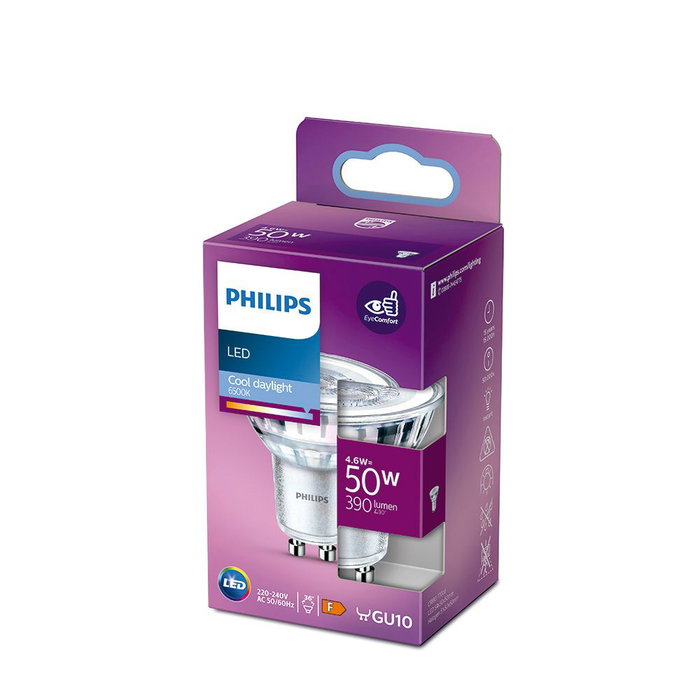 Philips Ampoule LED Dicroïque GU10 4.6W 390lm 6500K Lumière Froide Non-var blanc Ø5x5.4cm