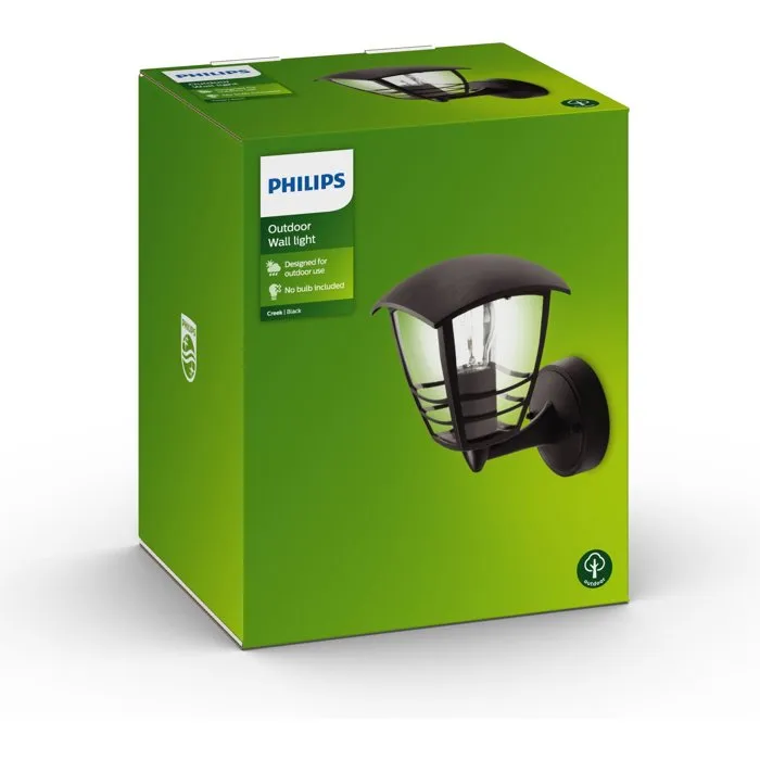 Philips Creek - Applique murale extérieure orientation vers le haut, Noir, IP44, culot E27