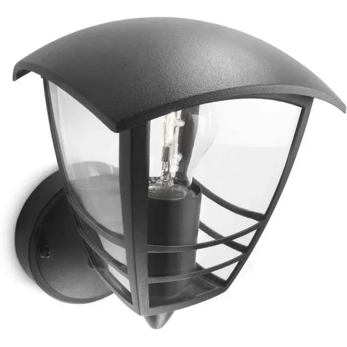 Philips Creek Applique d'extérieur Montante en Aluminium Noir Design Galbé avec Diffuseur Lanterne pour Ampoule Incandescente