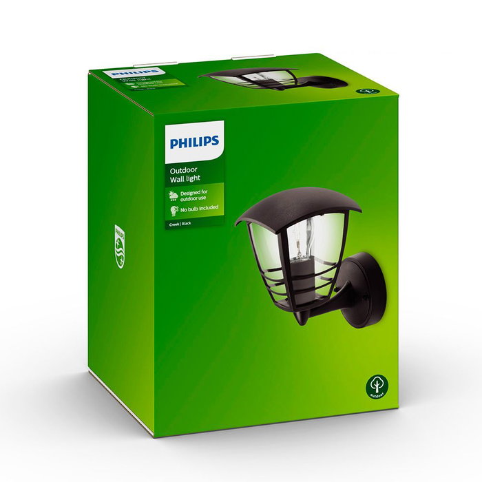 Philips Aplique extérieur Creek E27 60 W sans ampoule, lumière vers le haut, noir, IP44, aluminium