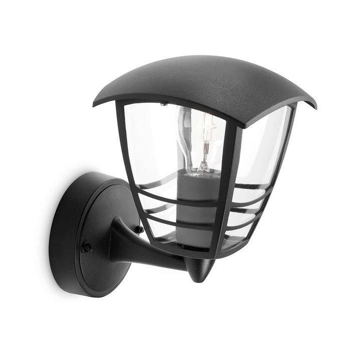 Philips Aplique extérieur Creek E27 60 W sans ampoule, lumière vers le haut, noir, IP44, aluminium