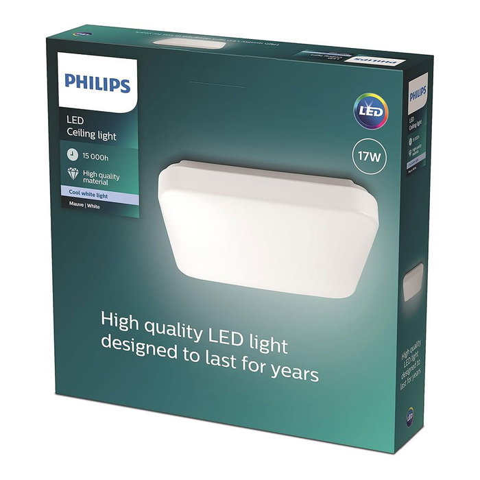 Philips Plafonnier LED carré mauve 17W 4000K 2000lm 32,5 x 32,5 cm Blanc