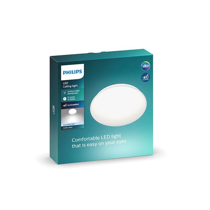 Philips Plafonnier LED Moire 10W 4000K 1100lm Ø25x6,8cm Blanc Plafond/Mur IP20 Non Variateur