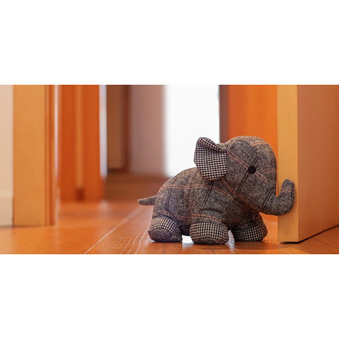 Inofix Butée de porte textile décorative modèle éléphant gris 18 x 32 x 15 cm