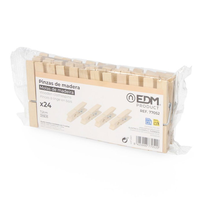 Edm Lot de 24 pinces à linge en bois 7 cm