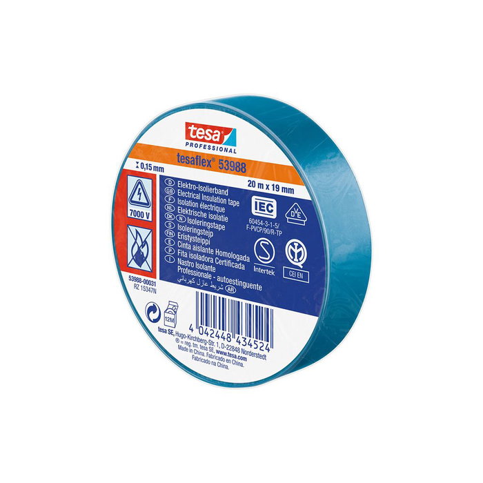 Tesa Ruban isolant homologué bleu 19 mm x 20 m Tesa Ruban isolant homologué bleu 19 mm x 20 m