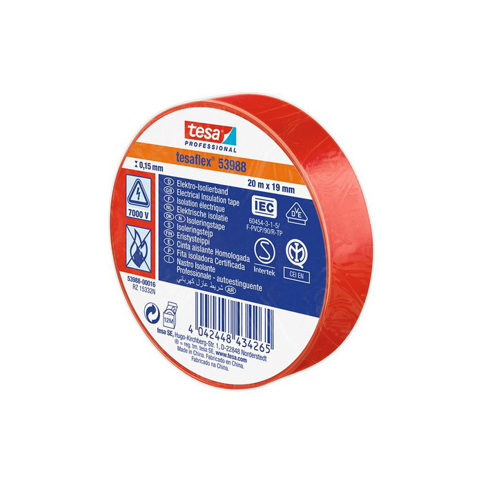 Tesa Ruban isolant homologué rouge 19 mm x 20 m Tesa Ruban isolant homologué rouge 19 mm x 20 m