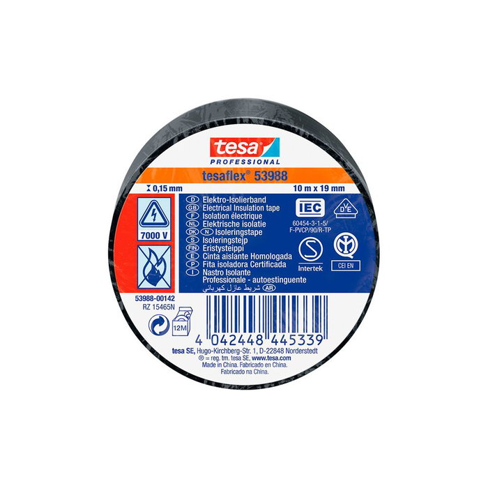 Tesa Ruban isolant homologué noir 19 mm x 10 m Tesa Ruban isolant homologué noir 19 mm x 10 m