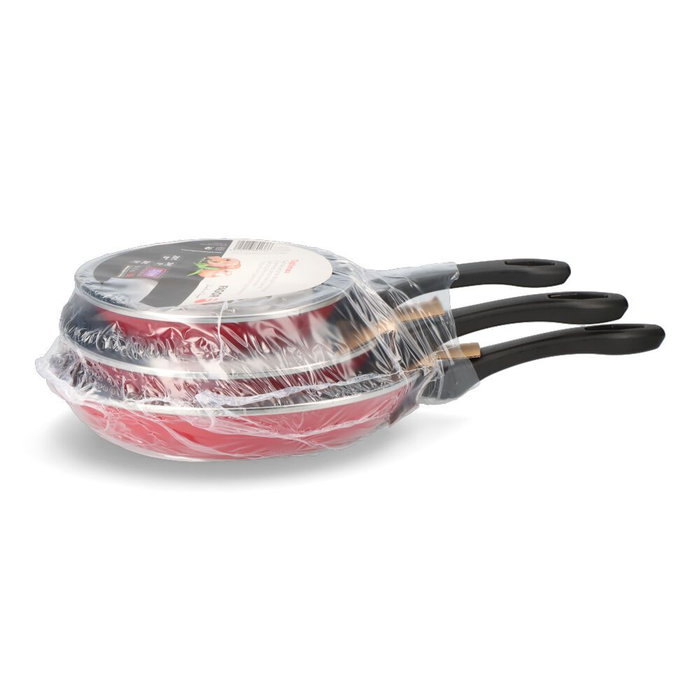 Fagor Set 3 poêles Optimax rouge mat Ø20/24/28 cm antiadhésives acier émaillé induction