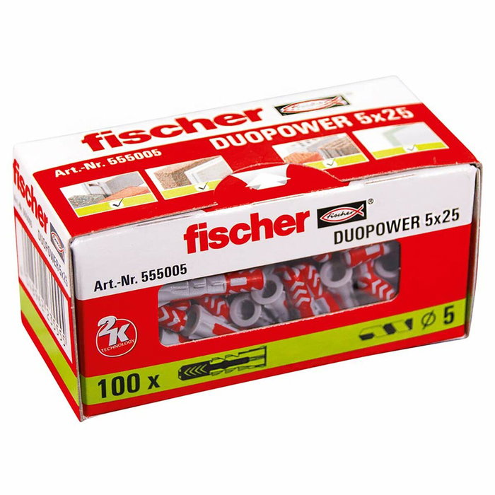 Fischer SX Plus Duopower 5x25mm - Cheville à expansion 4 directions pour matériaux pleins - Lot de 100 unités