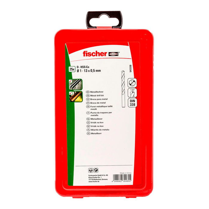 Fischer DIN 338 Jeu de 25 forets HSS-Co pour métal diamètre 1 à 13 mm Fischer DIN 338 Jeu de 25 forets HSS-Co pour métal diamètre 1 à 13 mm