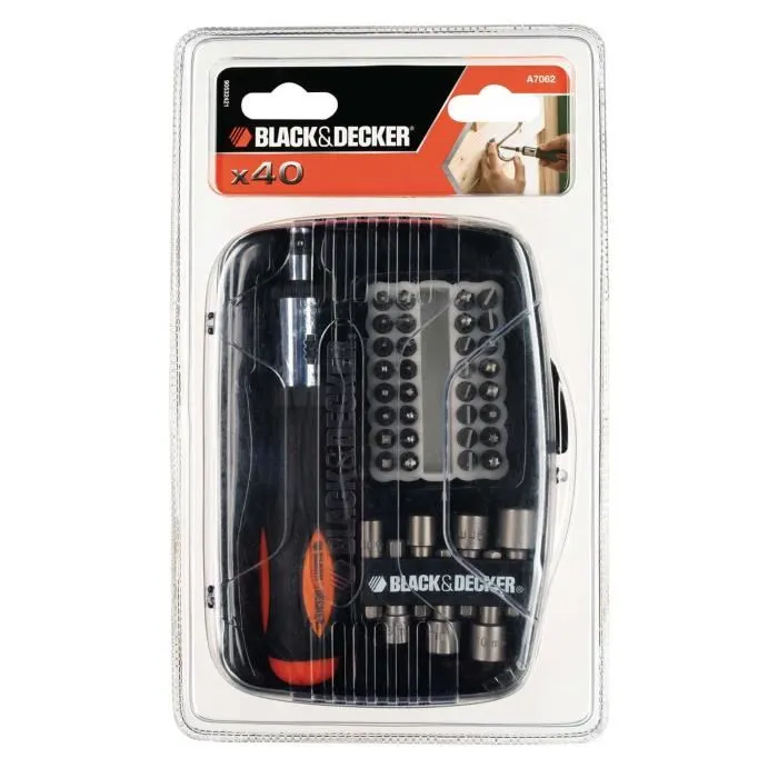BLACK+DECKER A7062-XJ Kit de tournevis à cliquet avec 39 accessoires, embouts PH/PZ/PL/T et douilles 5 à 11 mm