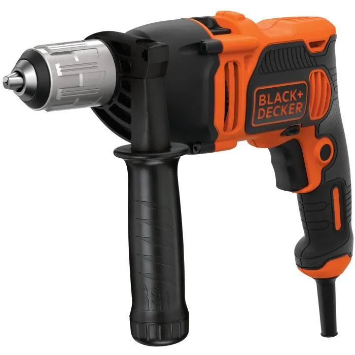 Black & Decker BEH850K Perceuse à Percussion Électrique 850W, 2 Vitesses Mécaniques avec Mandrin Autoserrant, Valise et Accessoires